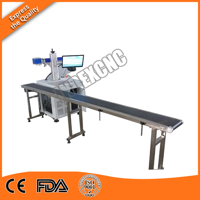 Flying fiber laser marking machine with coveyor